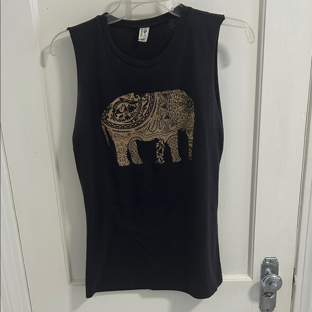 Black Sleeveless Top with Elephant Design